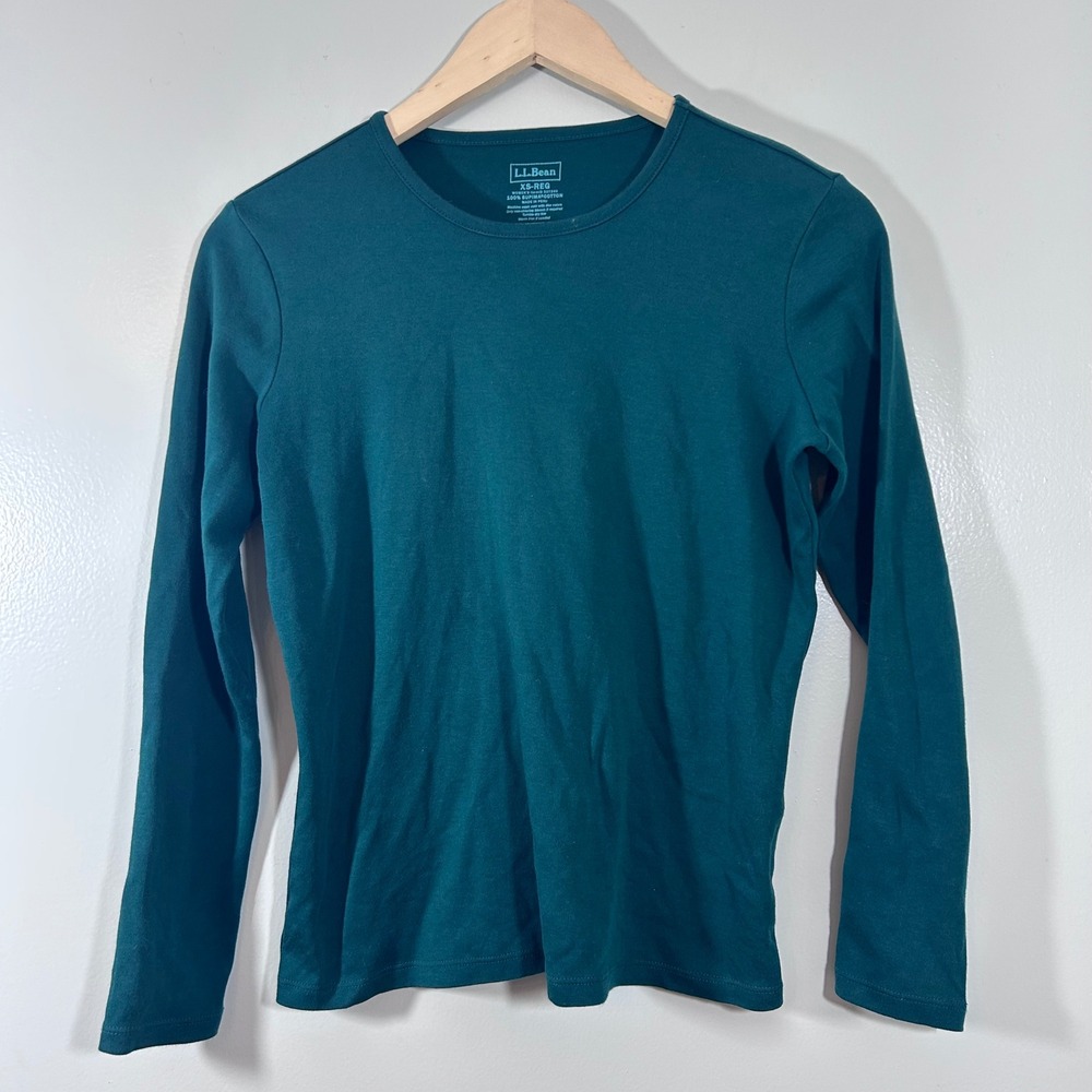 LL Bean Womens XS Reg Supima Cotton Long Sleeve Tee Teal Green 207240